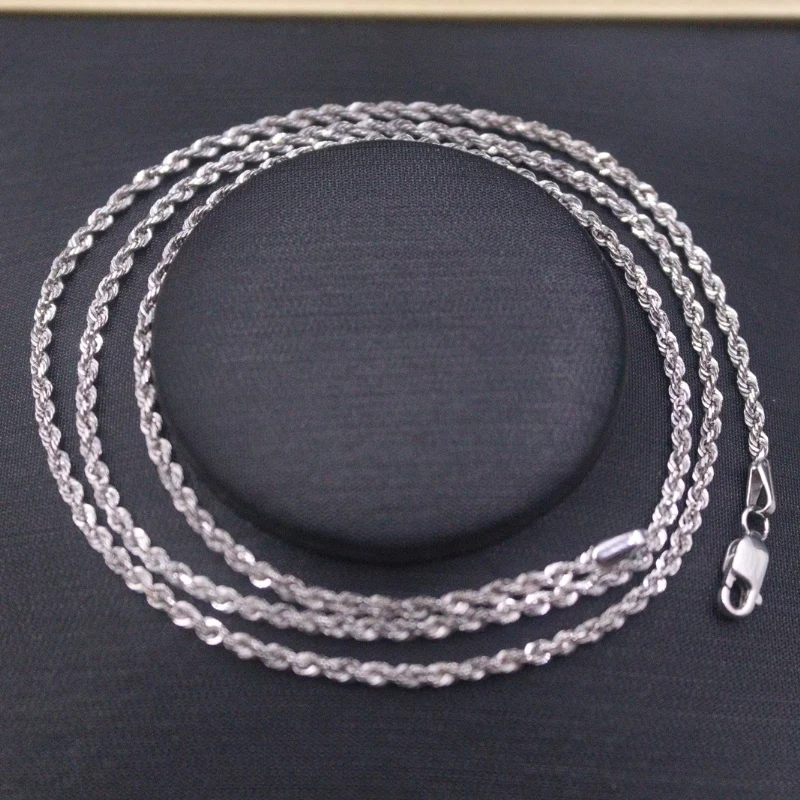 Real Pure 18K White Gold Chain Women Gift 1.9mm Twist Rope Necklace 50cm/6g