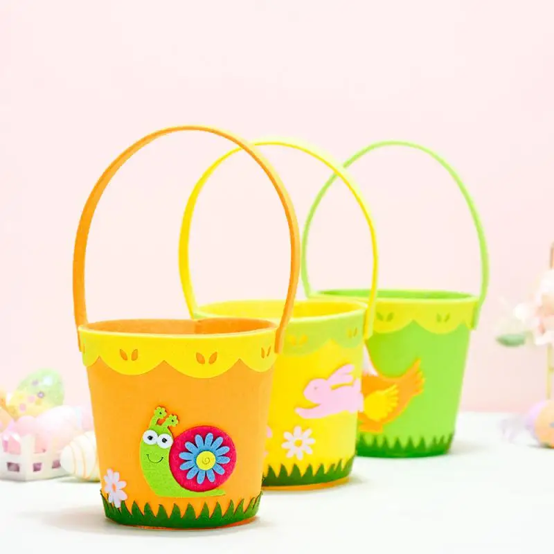 1/2PCS Easter Barrel Portable Phone Pouches Non-woven Easter Decorations Storage Organizer Round Shopper Bag