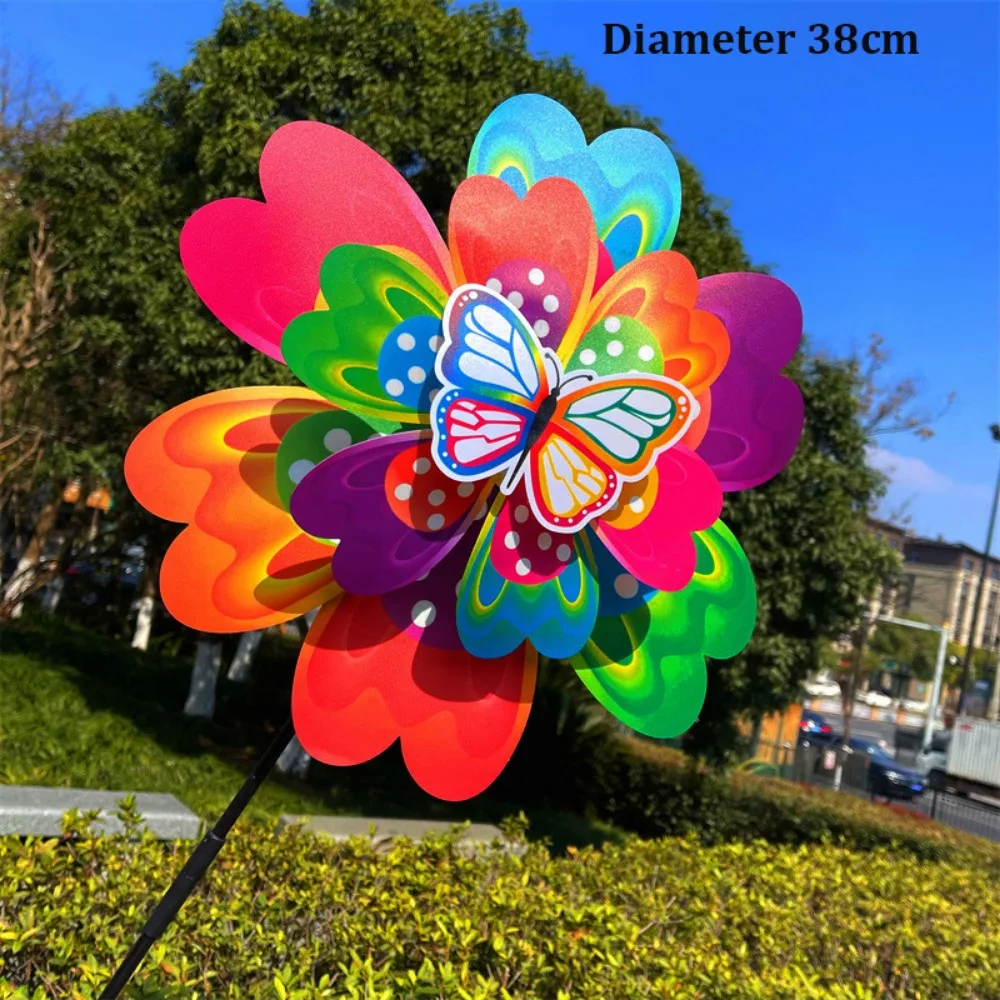Multiestilos colorido borboleta dança moinho de vento levantar dupla camada diâmetro 22/38cm girando girassol girador vento pvc