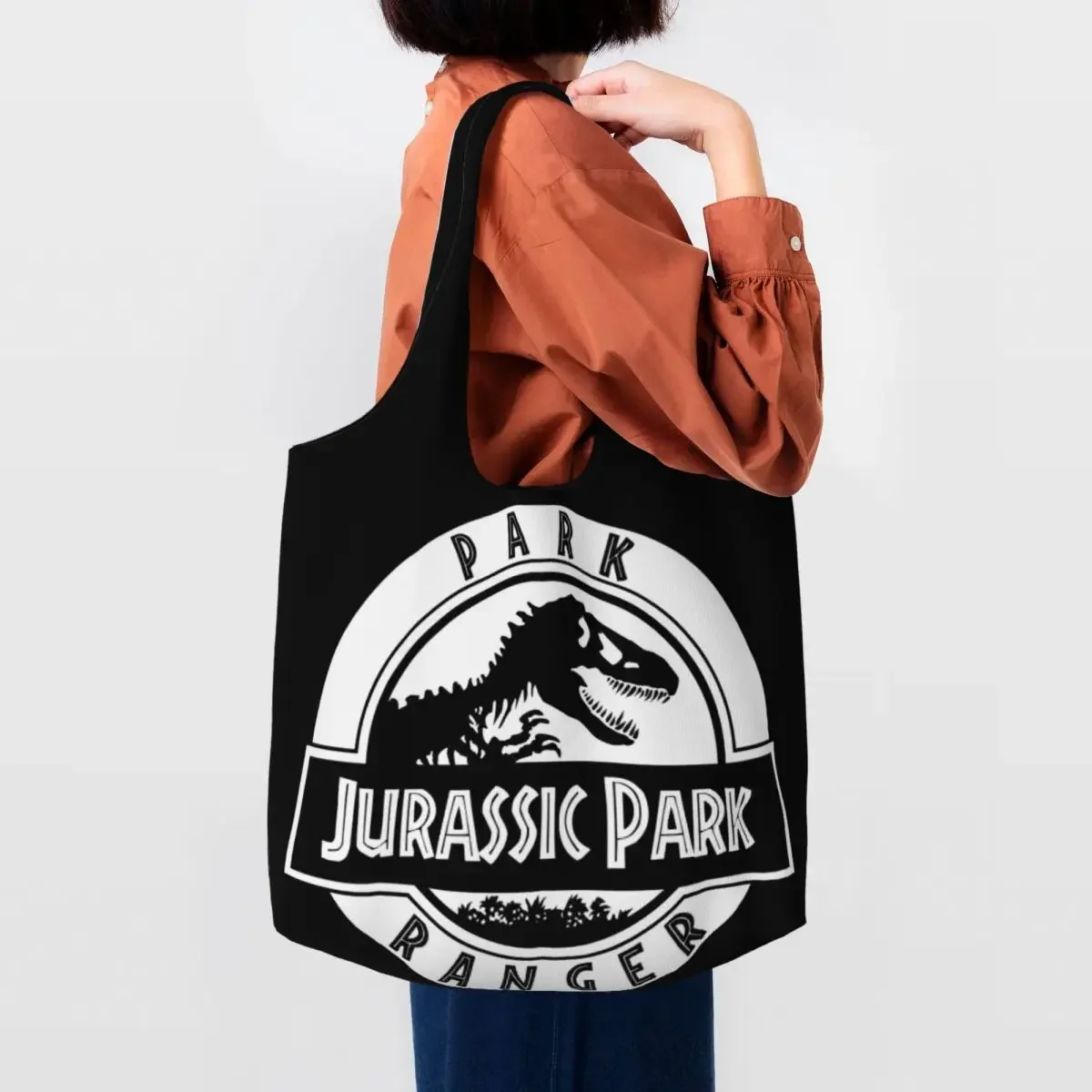 Jurassic World Park Ranger Canvas Shopping Bag Women Durable Capacity Grocery Dinosaur Hiking World Movie Shopper Tote Bags