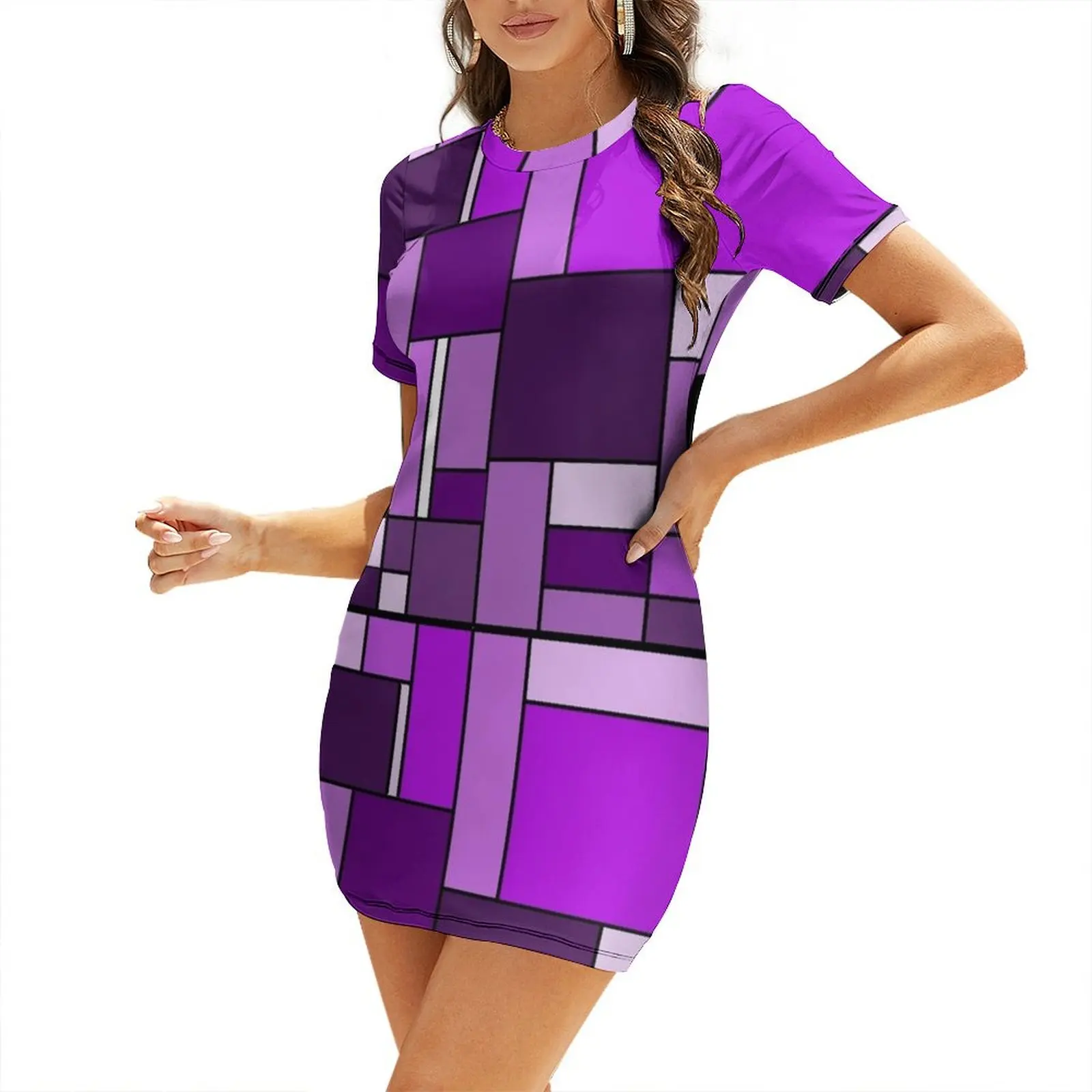 Mod 60's Mondrian Style Short Sleeved Dress Woman clothing wedding dresses for parties Bridesmaid dress woman