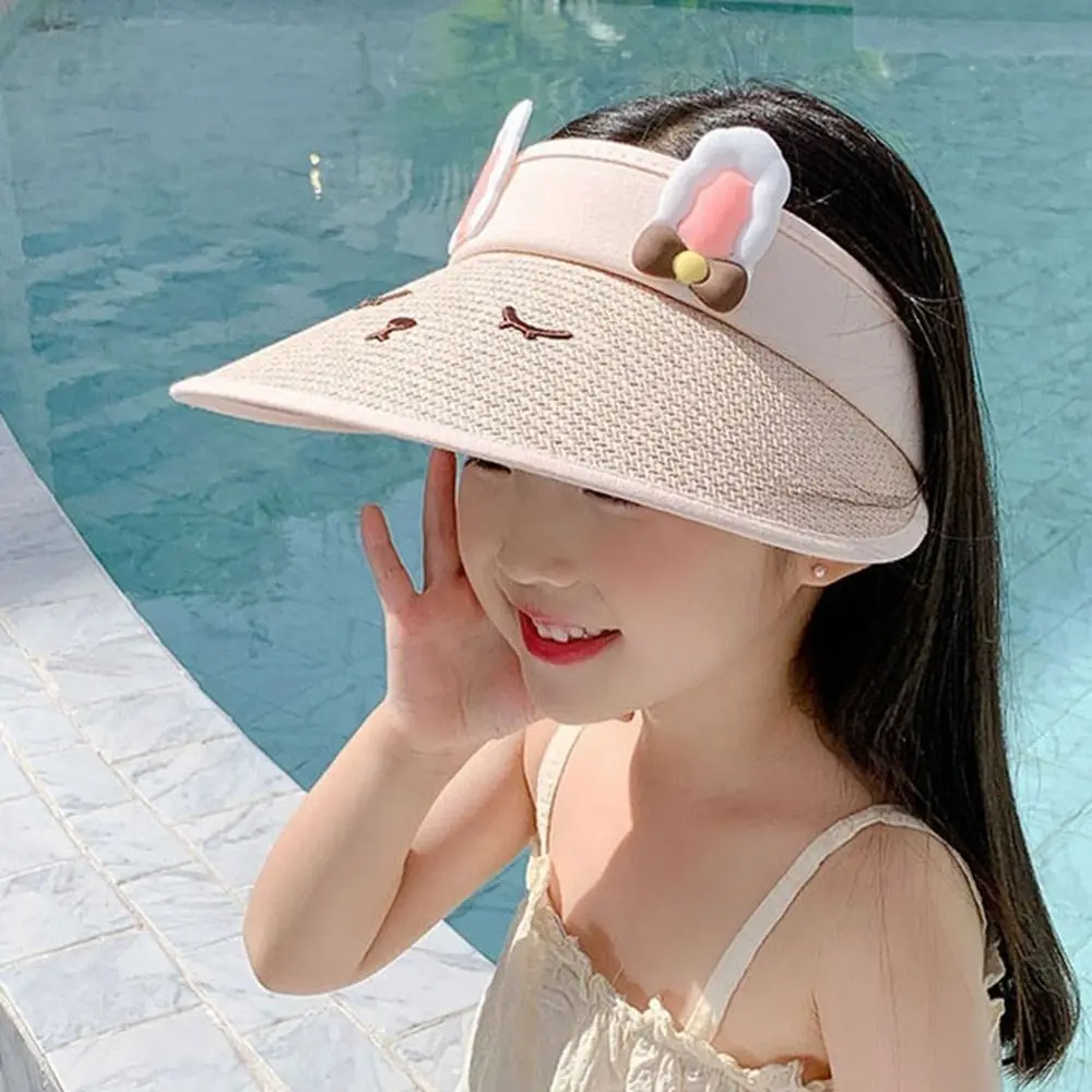 Cute Large Brim Sun Hats UV Protection Adjustable Sun Visor Hat Empty Top Cap Outdoor