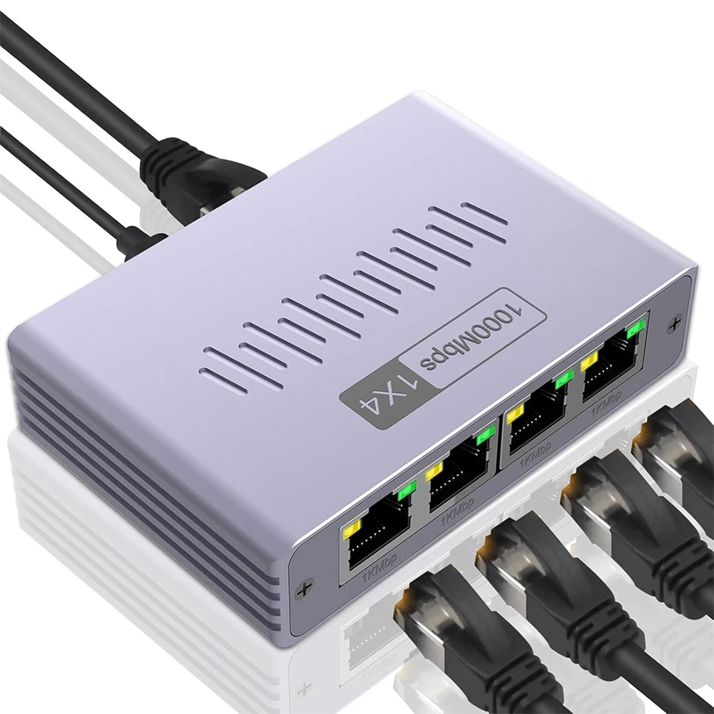 

1000Mbps Ethernet 1x4 Splitter Gigabit RJ45 Cat6 LAN Internet Connector 1 in 4 out Network Extension for PC Laptop Router TV Box