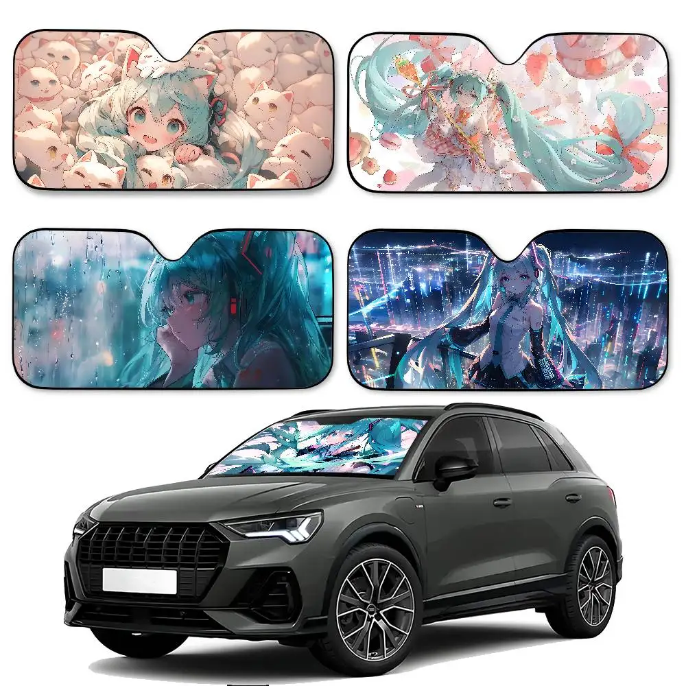 

H-Hatsune M-Miku Car Sunshade Curtains Sun Shade Sunshade Seat Cover Off-Road Truck Accessory Set Retro Steering SUV Gifts