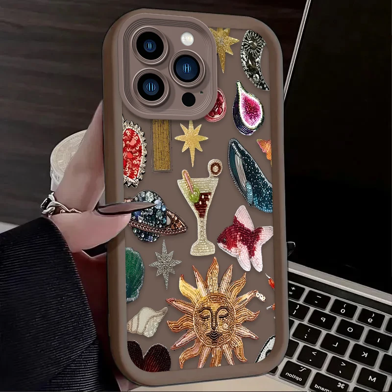 Retro Sun Planet Cocktail Phone Case for OnePlus 12 12R 11 11R 10R 8T Nord CE Ace 2 3 4 Lite 4G 5G Soft Silicone TPU Back Cover