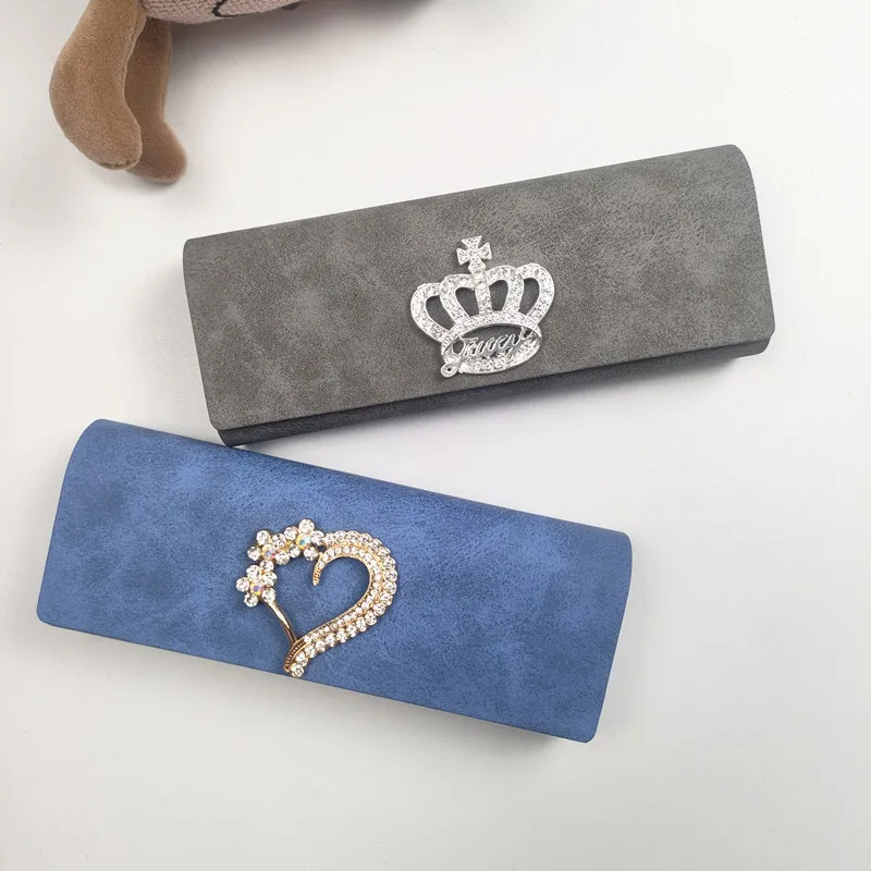 

Diamond Encrusted PU Leather Portable Glasses Case Women's Anti-stress Fashion Sunglasses Storage Box Accessory Gift B1