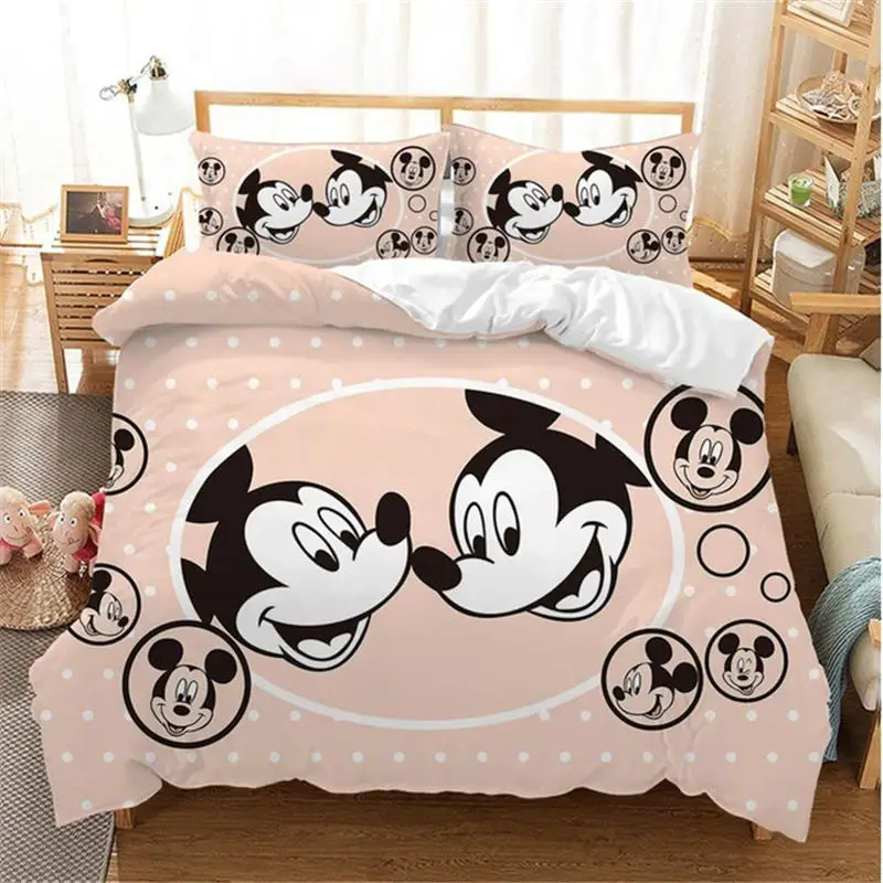 Disney Christmas Mickey Minnie Mouse Bedding Set Cartoon For Children Boys Girl Adult Duvet Cover Christmas Birthday Gift