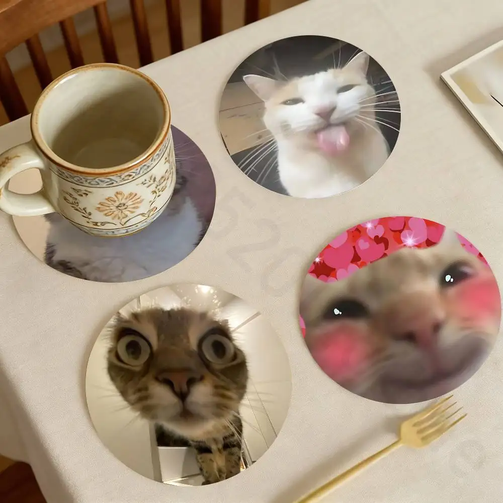 

Funny Cat Meme Wooden Coaster Set Coffee Teacup Decoration Coffee Shop Beverage Shop Family Restaurant
