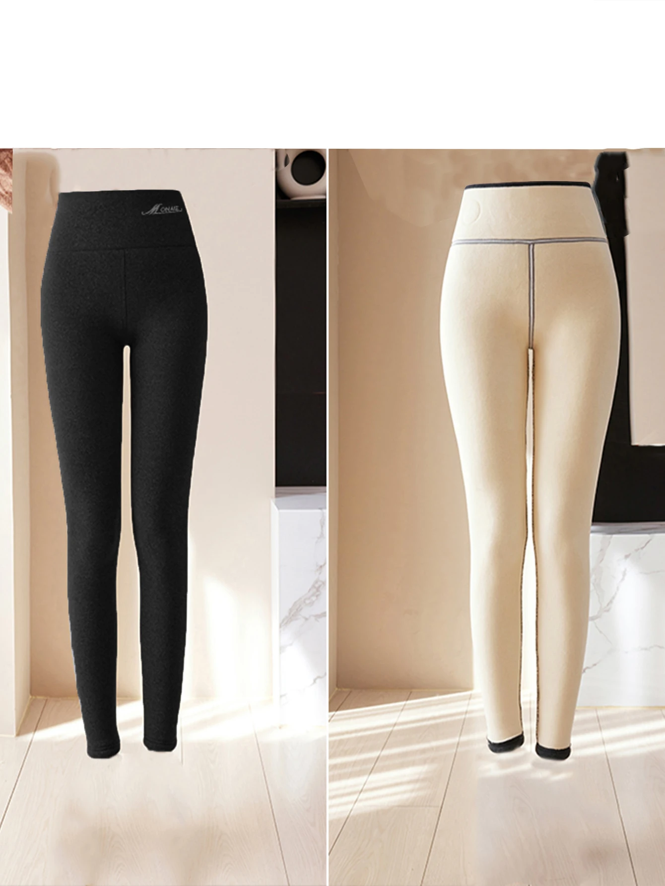 High-waist de rong fleece-lined thick winter and autumn and winter inner and outer wear lamb fur base layer pants outer wear hea