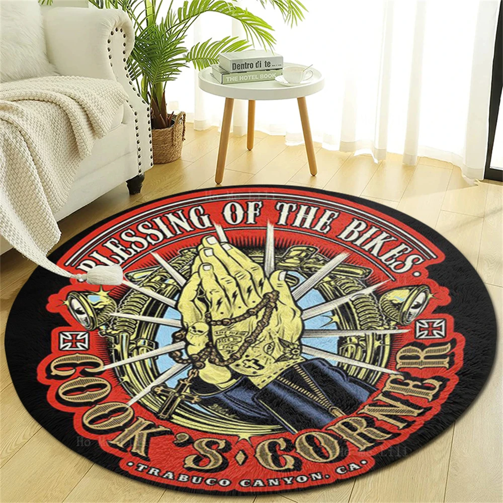 Praying Hands Biker Metal Blessing Skull Dagger No Sleep At All Round Carpet