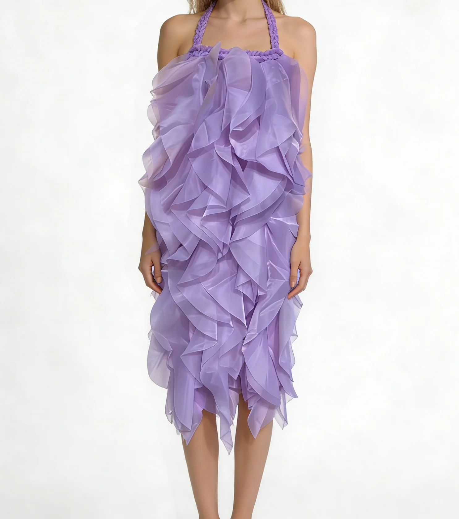 Stylish midi dress for women, one shoulder, summer style, ruffled and tied, elegant and sweet for social parties.-GZXX452