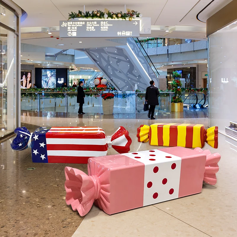 Outdoor FRP cartoon candy seat sculpture mall forest bone bench ornaments