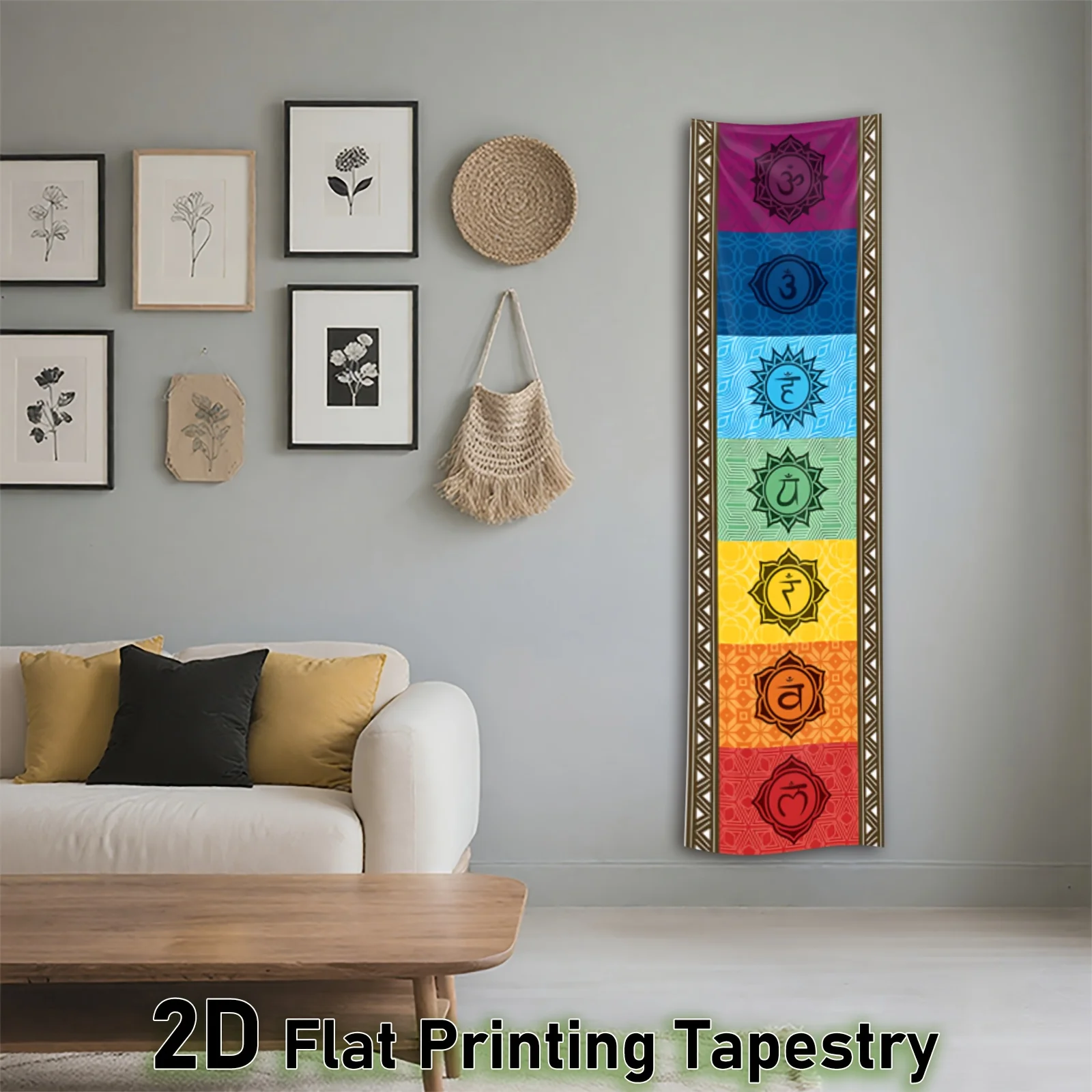 Tapestry for Bedroom Tapestry Clearance 2D Flat Print Tapestry - Seven Chakras Symbol Pattern Tapestry | Bohemian Mandala Design