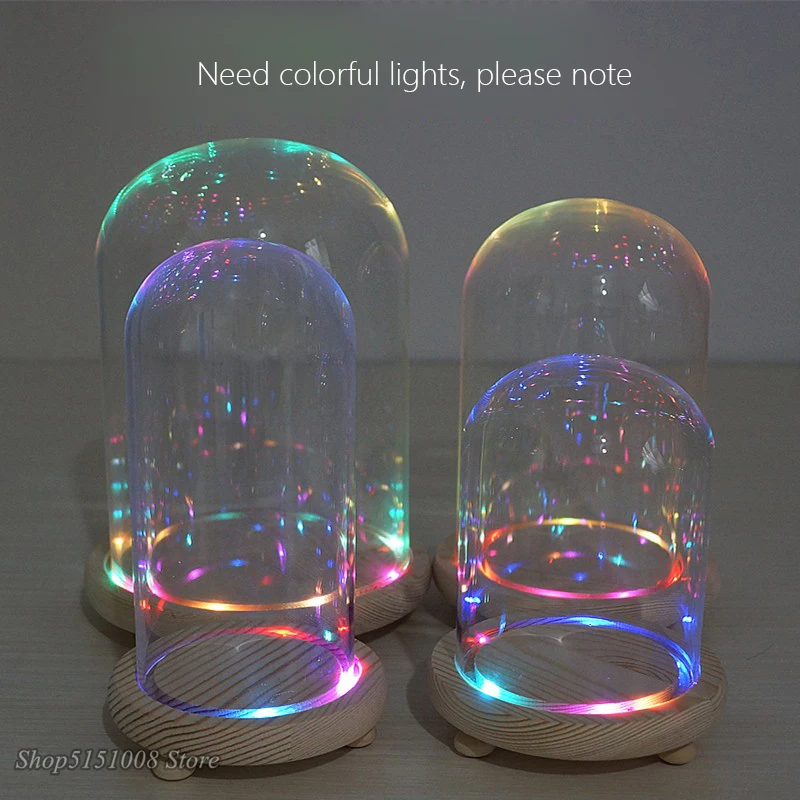 Nowoczesny szklany lampka nocna Dome Cloche dekoracyjne nakładki suszony kwiat ozdoby Handmade Craft Jar kolor drewna podstawa ze stopami LED Light