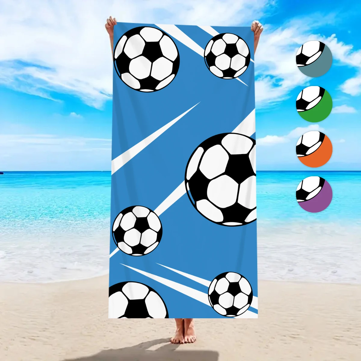 

1pc football printed large beach towel, quick drying absorbent swimming beach towel, outdoor sports towel