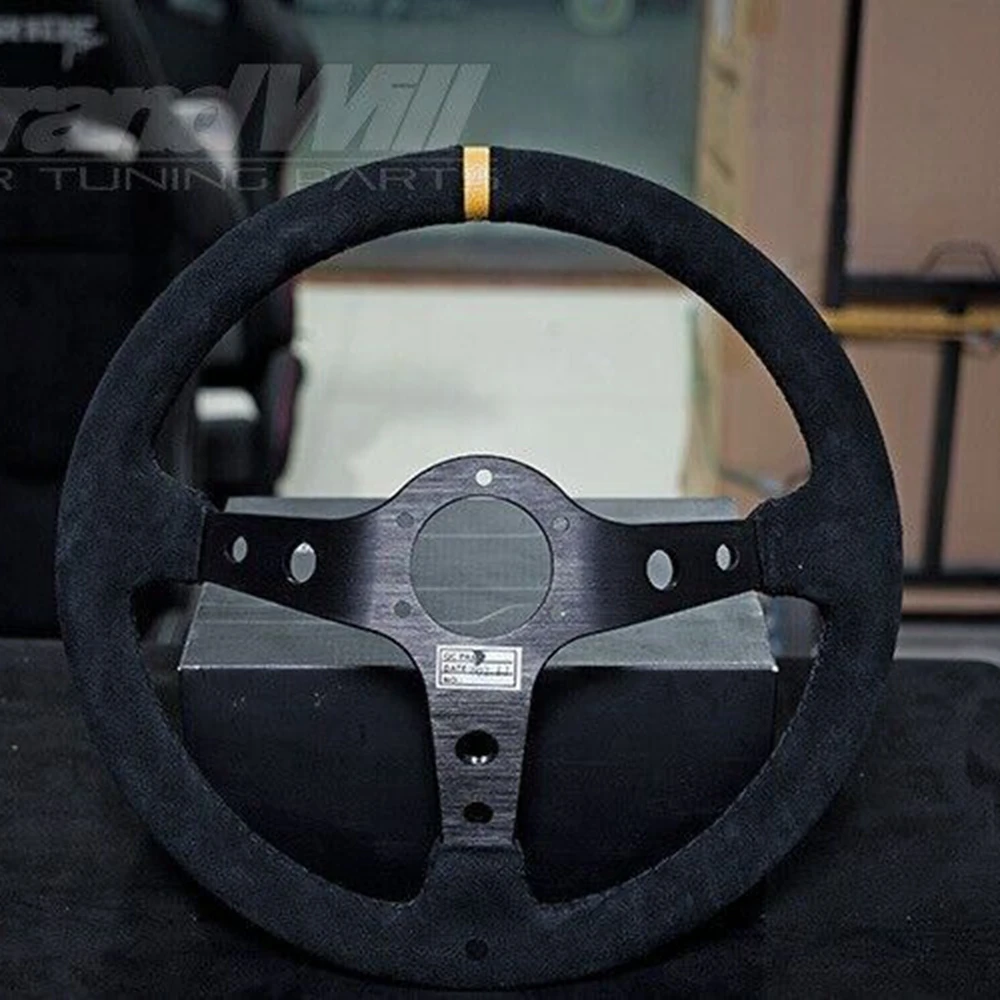 14Inch Drift Universal OMP Racing Steering Wheel Car Suede Leather JDM Steering Wheel Volantes For VW HONDA TOYOTA BMW Nissan