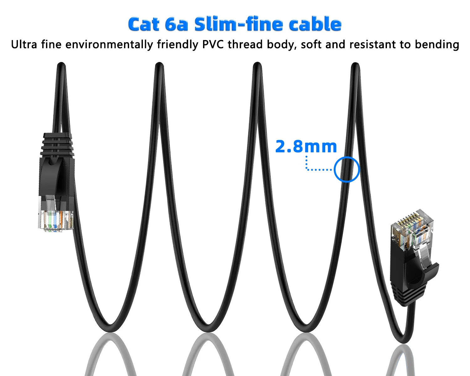 D-Sunty Cat6A Ethernet-Kabel, 10 Gbit/s LAN-Kabel, UTP RJ45, schlankes Internet-Netzwerk-Patchkabel für Modem-Router-Kabel, Ethernet Cat 6A – Detail 3