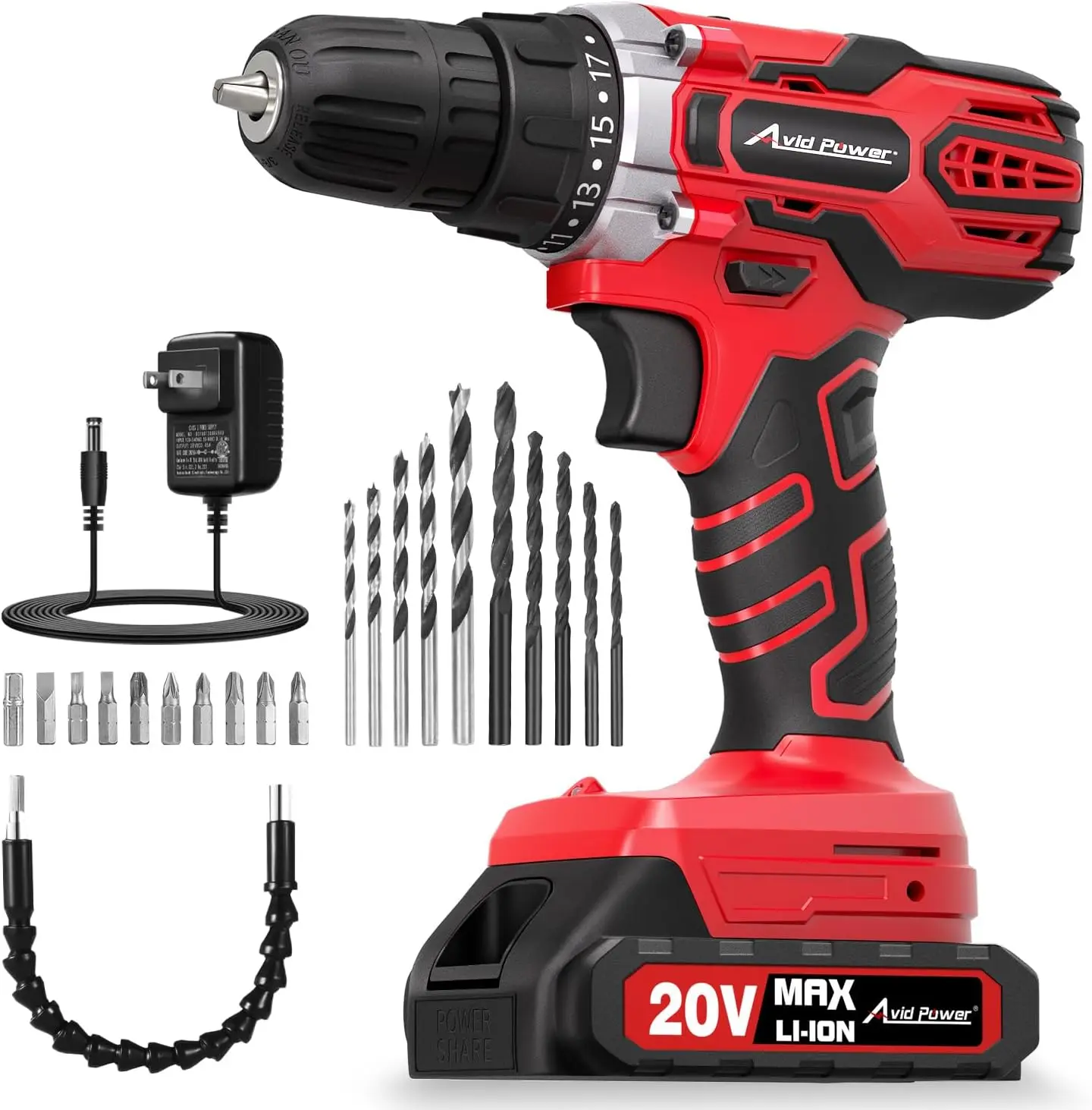 

20V MAX Cordless Drill Kit with Battery & Charger, 2-Speed, 3/8-Inch Keyless Chuck, Includes 22 Bits for Versatile Use