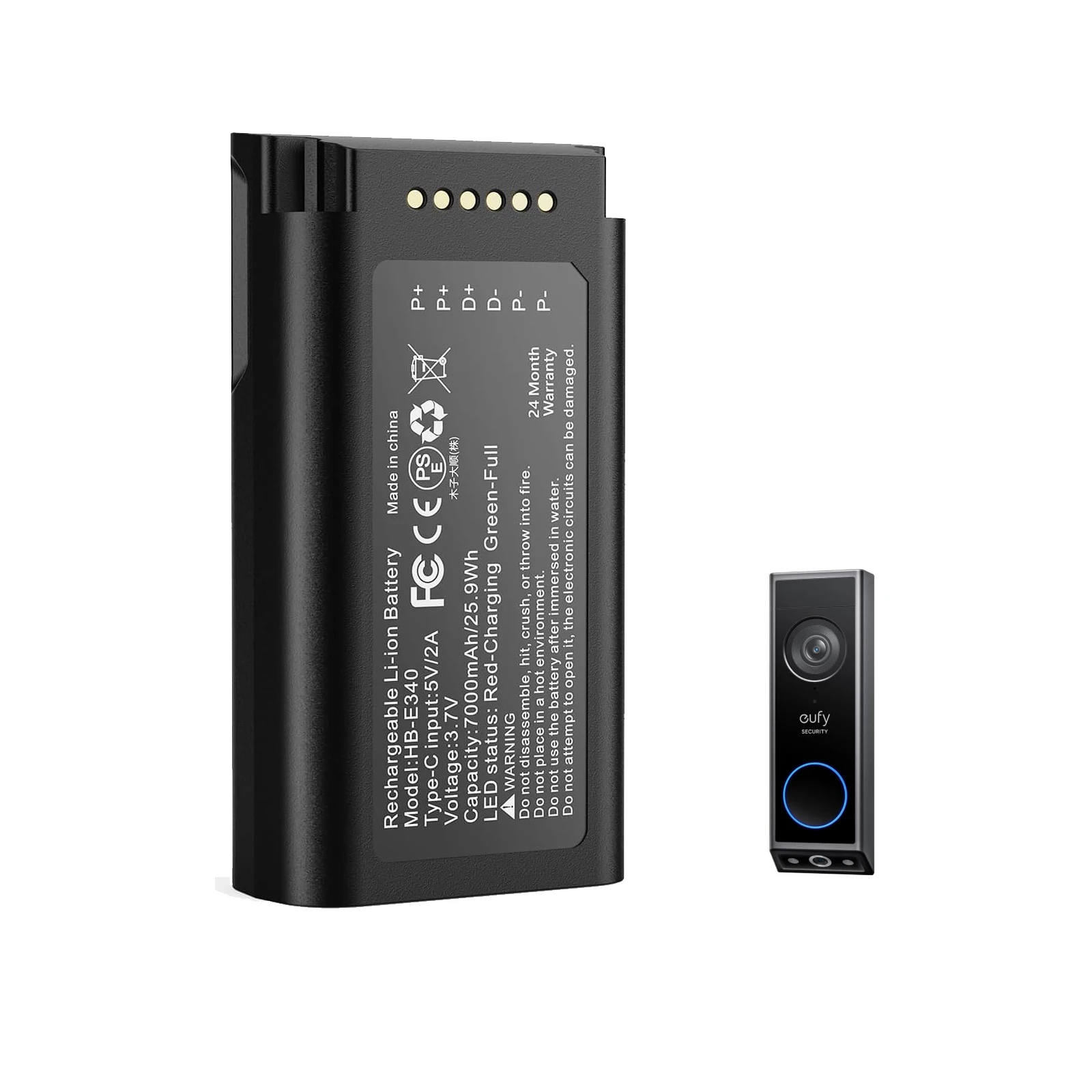 

7000mAh Rechargeable Lithium Battery for Eufy E340 Video Doorbell Compatible Replacement Battery for Eufy Security E340