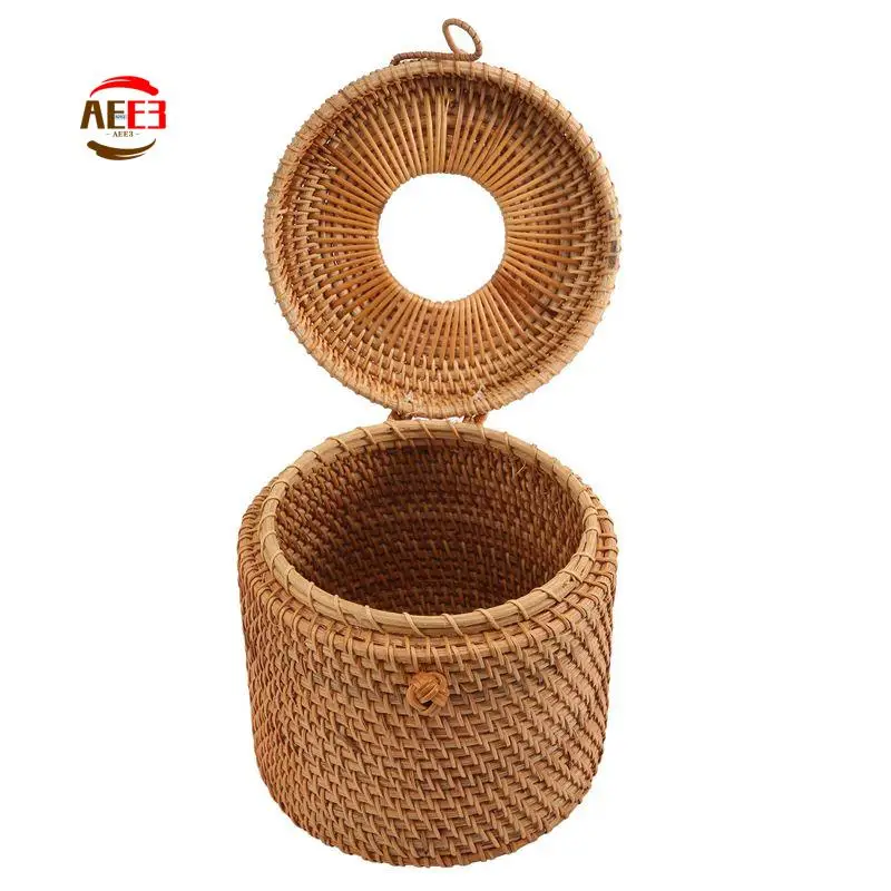 

AEE3-Round Rattan Tissue Box Vine Roll Holder Toilet Paper Cover Dispenser For Barthroom,Home,Hotel And Office