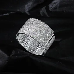 Wedding Bridal Jewelry 1-10 Row Cuff CZ Rhinestone Crystal Stretch Strand Bracelet Bangle Dropshipping