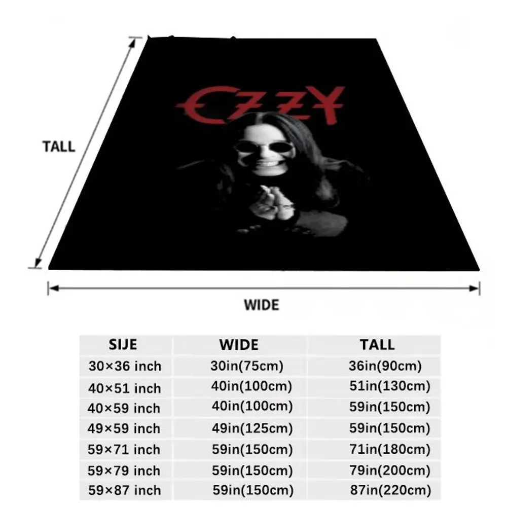 بطانية رمي باللونين الأبيض والأسود مستوحاة من OZZY Rock Star - تصميم دراماتيكي يتميز بشكل طويل الشعر مع نظارة شمسية مستديرة #6