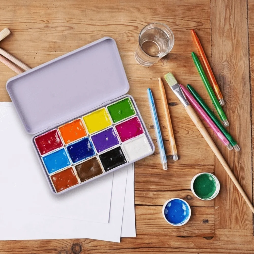 12/21/24/45 Grids Watercolor Paint Box Empty Grid Portable Art Palette Rectangular Shape Iron Box Color Mixing Box Doodle Art