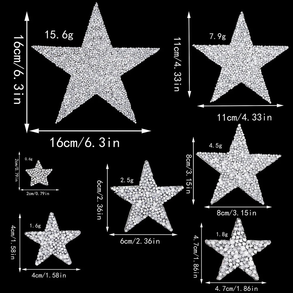 2pcs Fashion Sparkling Rhinestone Hollow Star Patches Pattern Clothes Sequined DIY Appliques Bling Iron-on Patches Accessories