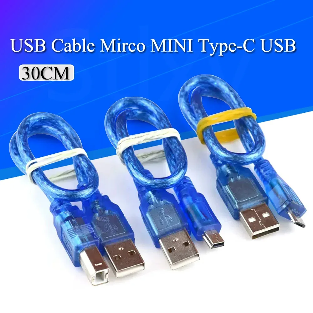 1/5/10PCS  30cm USB Cable UNOR3 R3 / Mega 2560 R3/ ADK USB-A To USB-B for Arduino MINI TYPE-C MICRO Printer Cable