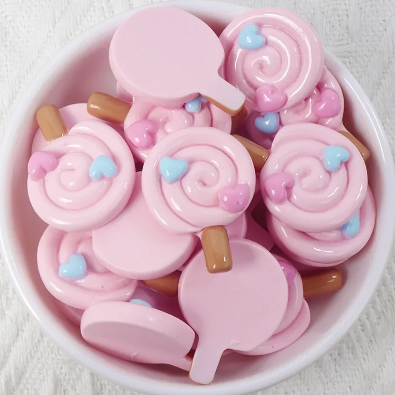 10/100pcs Resin Love Lollipop Flatback Cabochon Stone Figurines DIY Bow Accessories Scrapbooks Crafts Painted Colorful
