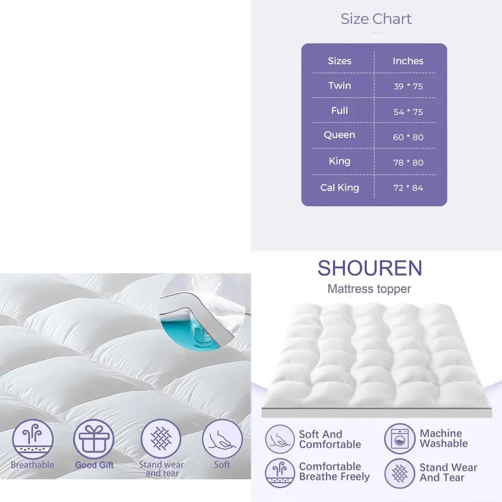 

King Size Memory Foam Mattress Topper - Pressure Relief for Back Pain, Soft & Supportive, Shredded Foam with Secure Straps