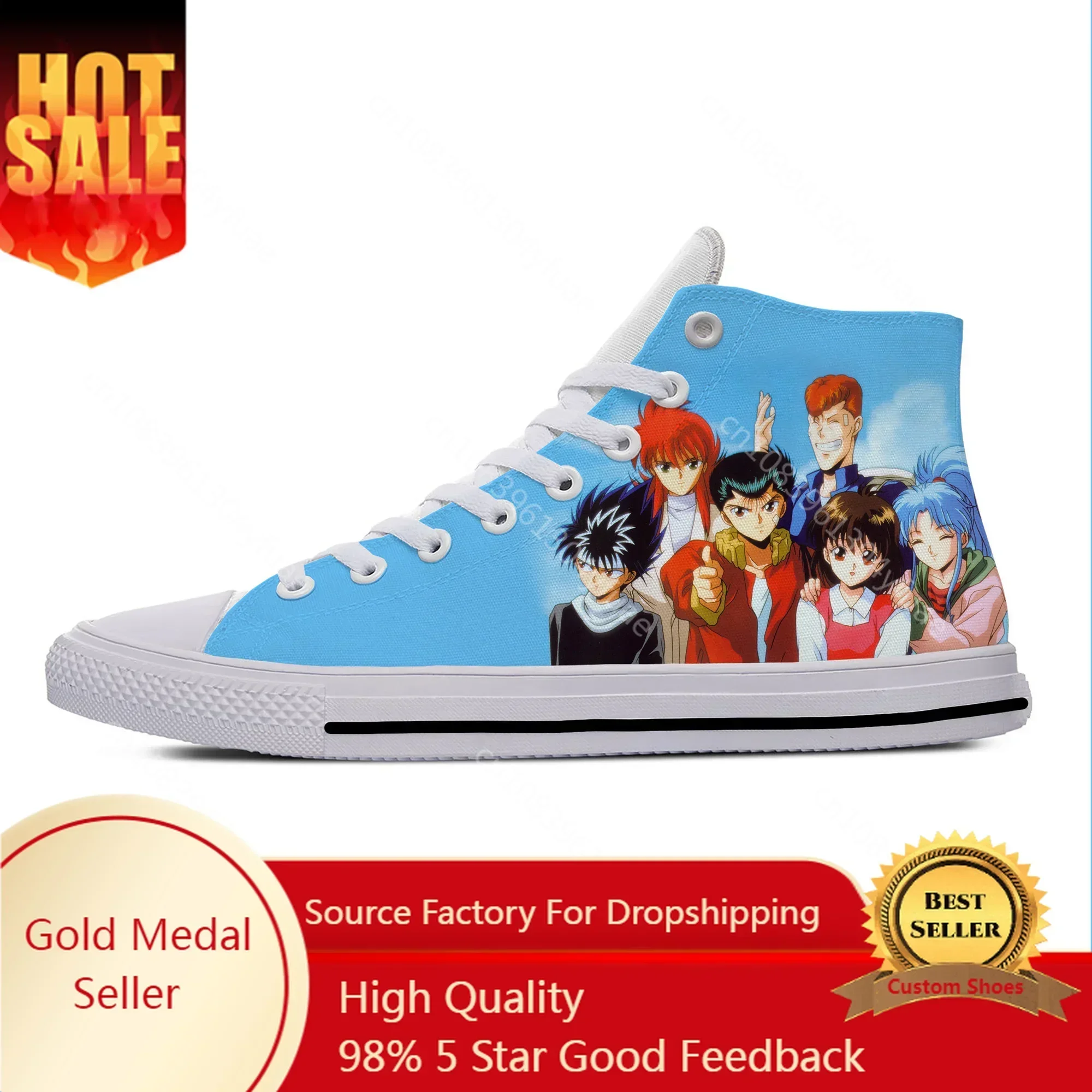 Japanese Anime Manga Cartoon Yu Yu Hakusho Funny Casual Cloth Shoes High Top Lightweight Breathable 3D Print Men Women Sneakers