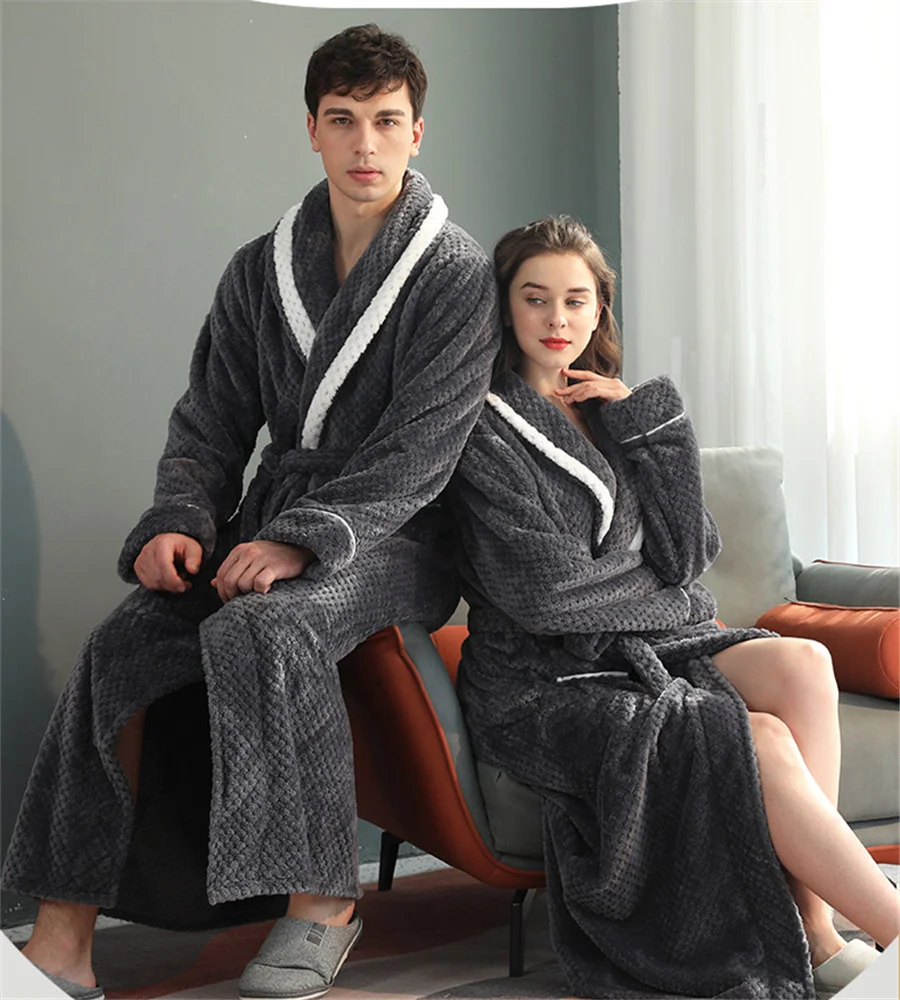 Autumn Winter Men Bath Robe Thick Warm Flannel Long Bathrobe Men\'s Comfortable Robes Kimono Sleepwear Homewear Dressing Gown