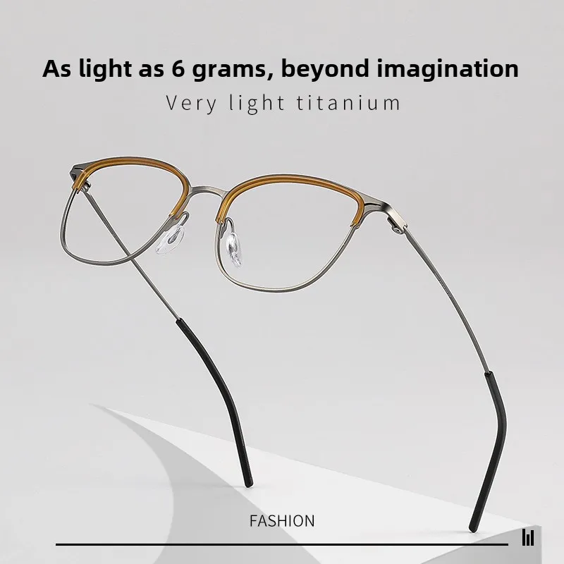 Linde similar Pure Titanium Glasses Frame Men's Simple Fashion Half Frame  Eyeglasses Frame Women Prescription optical eyewear