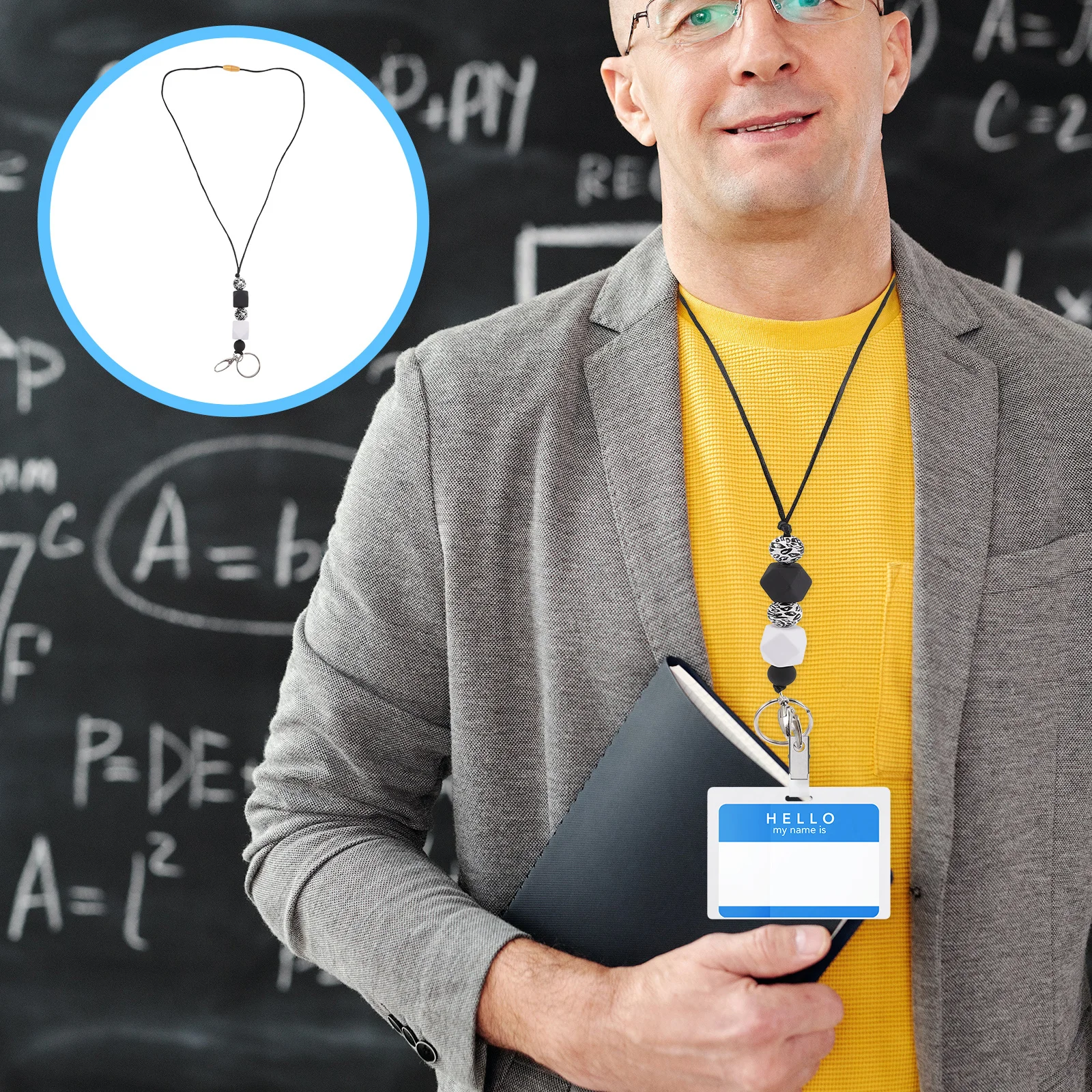 Soporte para collar con cordón para tarjeta de identificación con cuentas, elegante y cómodo para tarjetas de acceso Ids, tarjetas de visita, soporte para insignia fácil