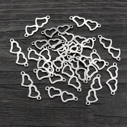 20pcs 20x7mm 316 Stainless Steel Double Loops Cute Heart Charms Pendant DIY Jewelry Findings Connector for Necklace Bracelet