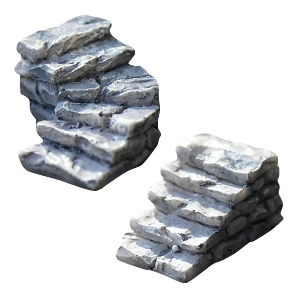 2pcs Stone Steps Micro Landscape Decor Simulation Stair Ornaments For Mini Garden Accessories Diy House Resin Craft Stairs Scene