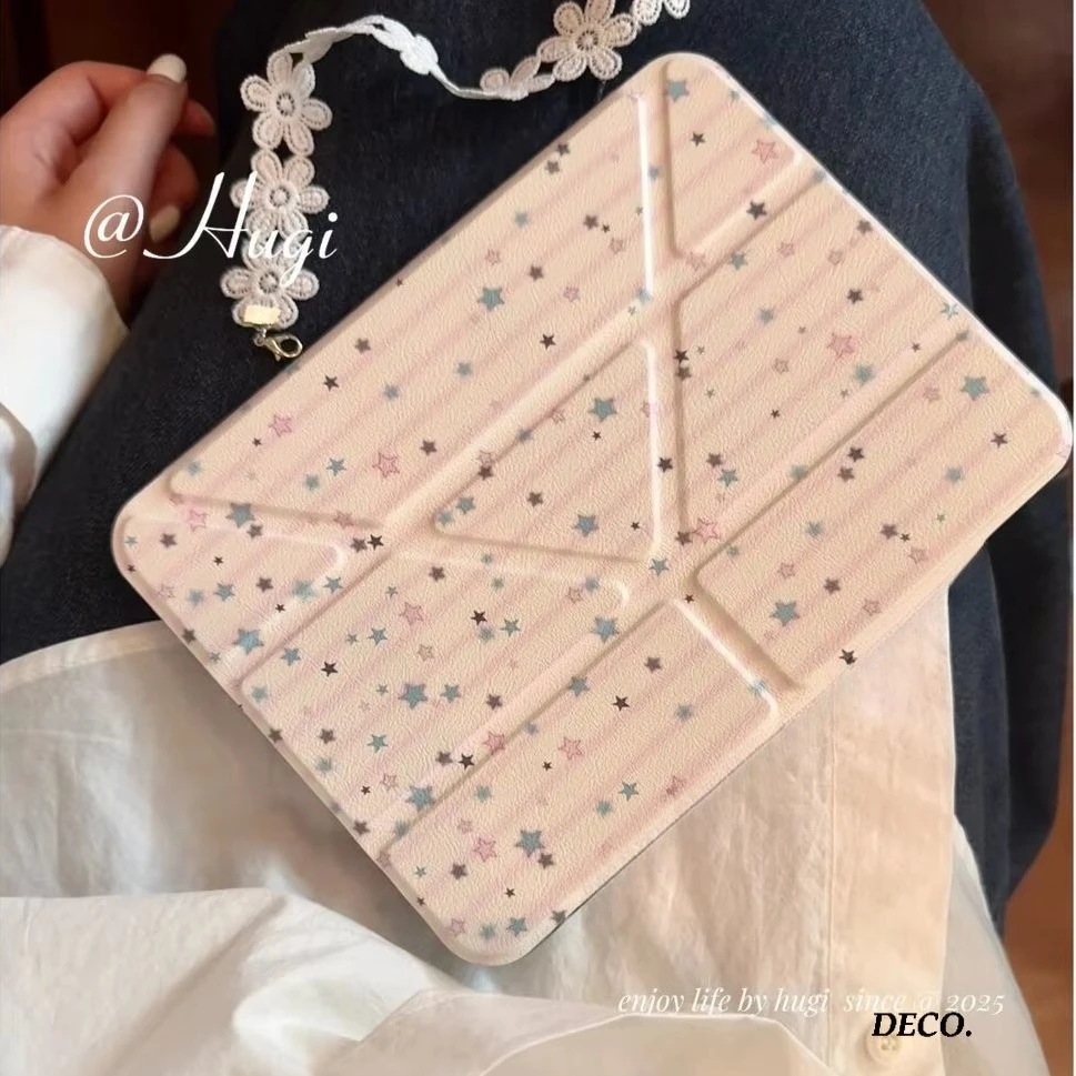 Full Blue Pink Star Stripes Y2KTablet Case For iPad Pro 11 M2 M3 M4 M5 A16 2025 Air4 5 6 7 12.9/13/9.7/10.2/10.5/9.7in 5th Cover