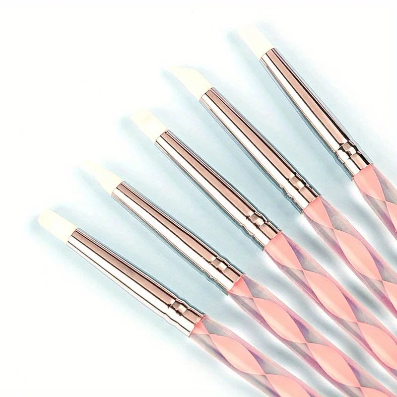 5Pcs 2 Way Nail Art Acrylic Silicone Point Flower Nail Pen Stainless Steel Dotting Tools Marbleizing Painting Pens