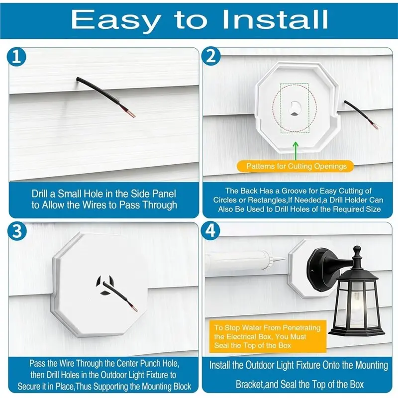 ABSS-Vertical Siding Lamp Mounting Plate Included In 2Pcs Vinyl Siding Mounting Block Kit With Built-In Electrical Box(130110006