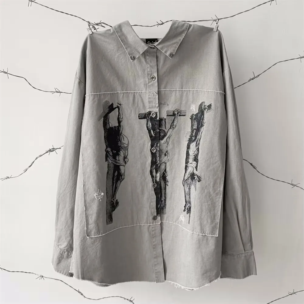 New 2026 Men Luxurious Jesus Saint Suffering Fashion Cotton Casual Shirts Shirt High Pocket Long-sleeves Size S-XL#a304