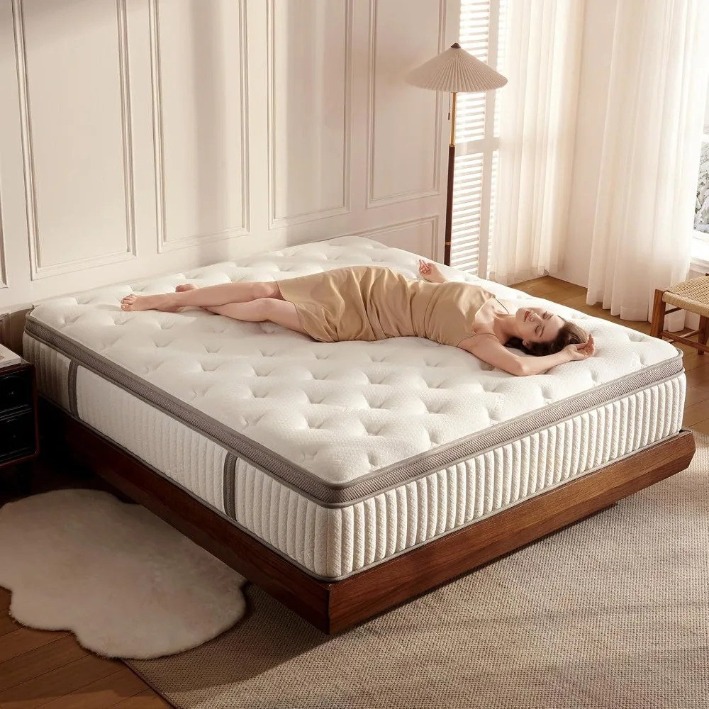 

Queen Size Mattress, 14 inch Queen Cool Memory Foam Mattresses for Pressure Relief, Medium Firm Hybrid Mattress in a Box, CertiP
