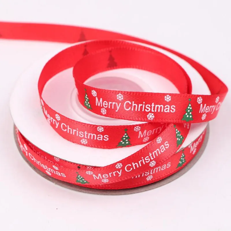 25yards 10mm Christmas Ribbon Printed Christmas Polyester Ribbon For Handmade Design Christmas Decoration DIY Gift Packing