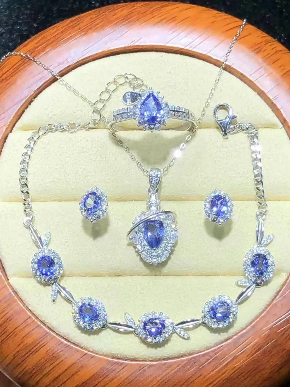 Luxury 925 Silver High Jewelry Natural Tanzanite Set Necklace Bracelet Earrings & Ring Wedding Bridal Elegant Fine Jewelry