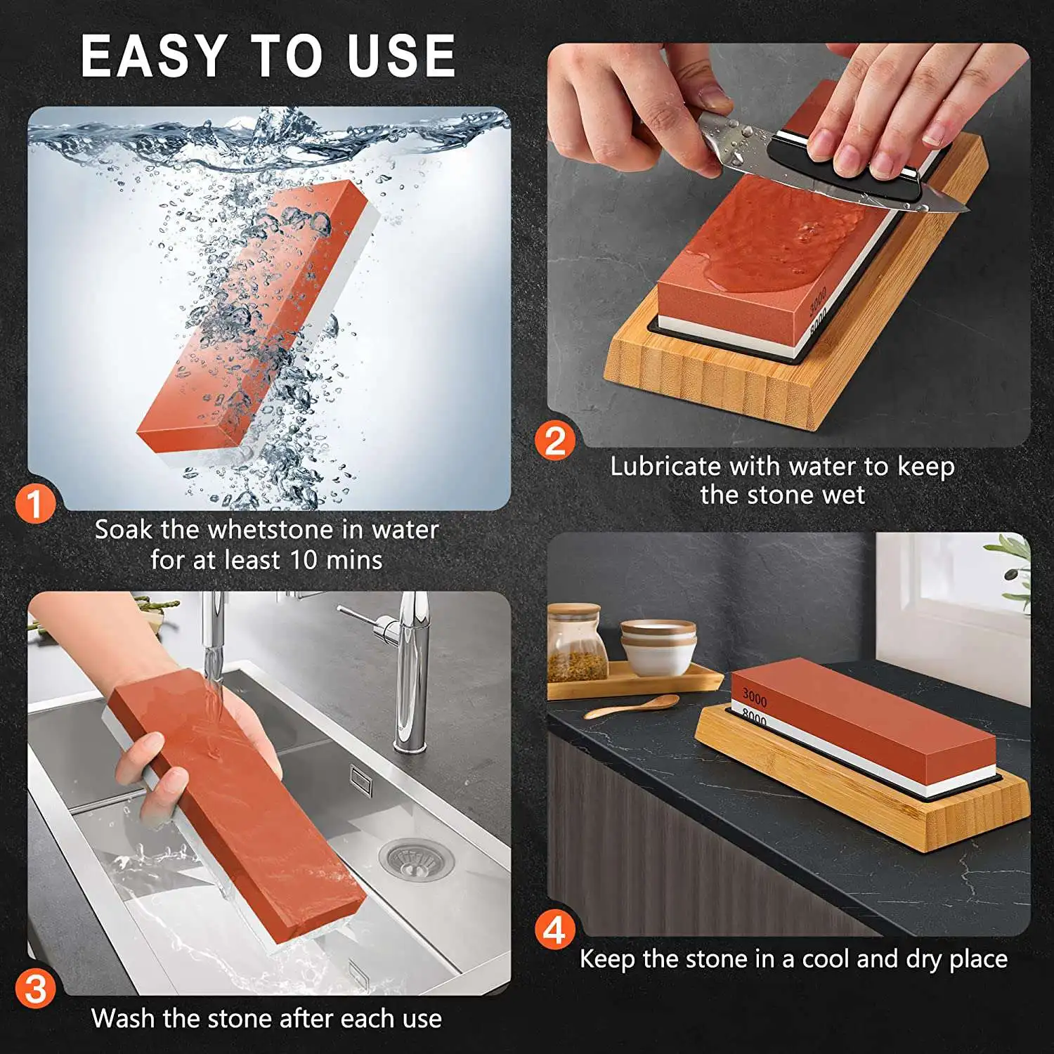 

ABLN-Sharpening Stone Set Sharpening Stone Sharpening Stone Set 4 Sides Grit 400/1000 3000/8000 With Flattening Stone
