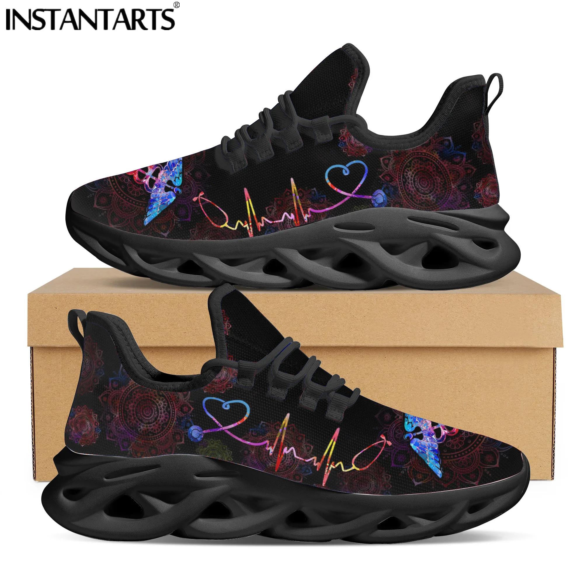 INSTANTARTS Mandala Nursing Shoes for Women Spring Autumn Ladies Chunky Sneakers EMT Paramedic Large Size Platform Sports Shoes