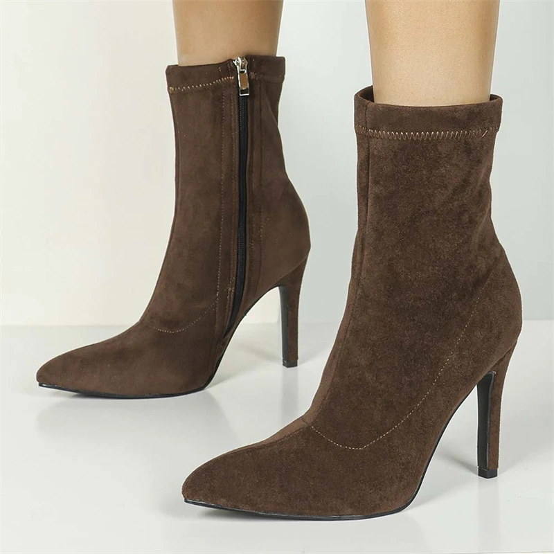 

Aneikeh Sexy Fashion Pointed Toe Thin High Heels Women Ankle Boots Autumn Winter Shoes Zipper Banquet Prom Pumps