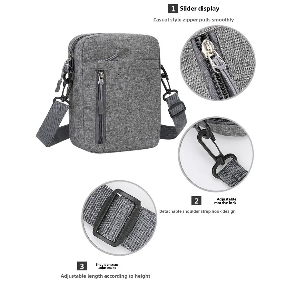 Fashion Nylon Men Shoulder Bag Multi-pocket Lightweight Crossbody Bag with Zipper Solid Color Travel Phone Bag