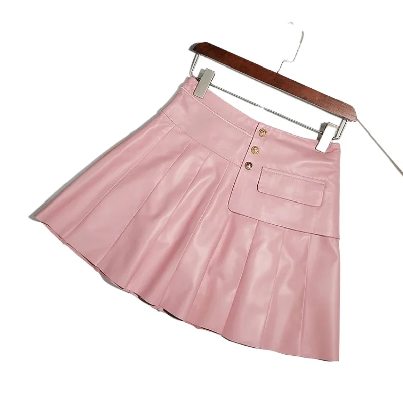 

Tajiyane Genuine Leather Black Skirt Women's 2021 Autumn New Sheepskin A-line Skirt Leather Pleated Short Skirt FCY147
