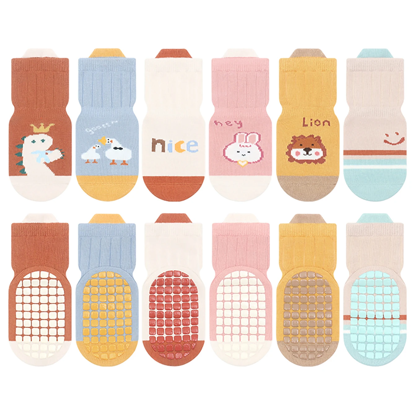 Chaussettes de sol anti-ald pour bébé, planche droite, courtes, grande surface, collées, tramimmersion, saison, dessin animé, 6 paires